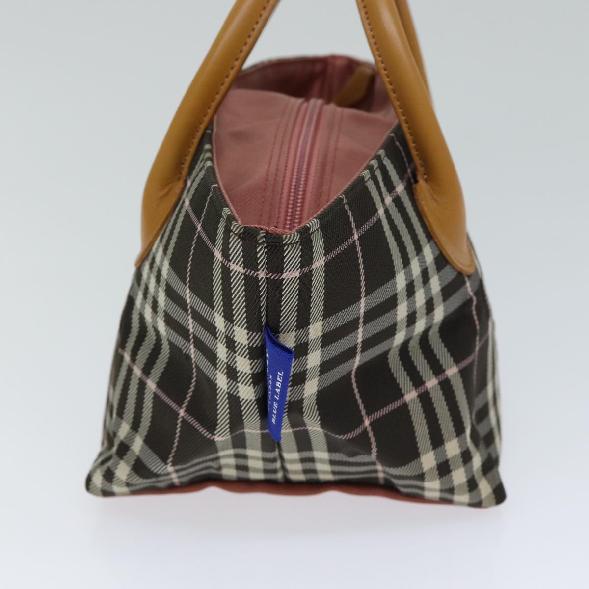 BURBERRY Nova Check Blue Label Hand Bag Nylon Brown Auth kk228