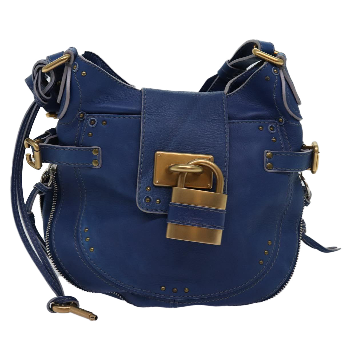 Chloe Paddington Shoulder Bag Leather Blue Auth kk230 - 0
