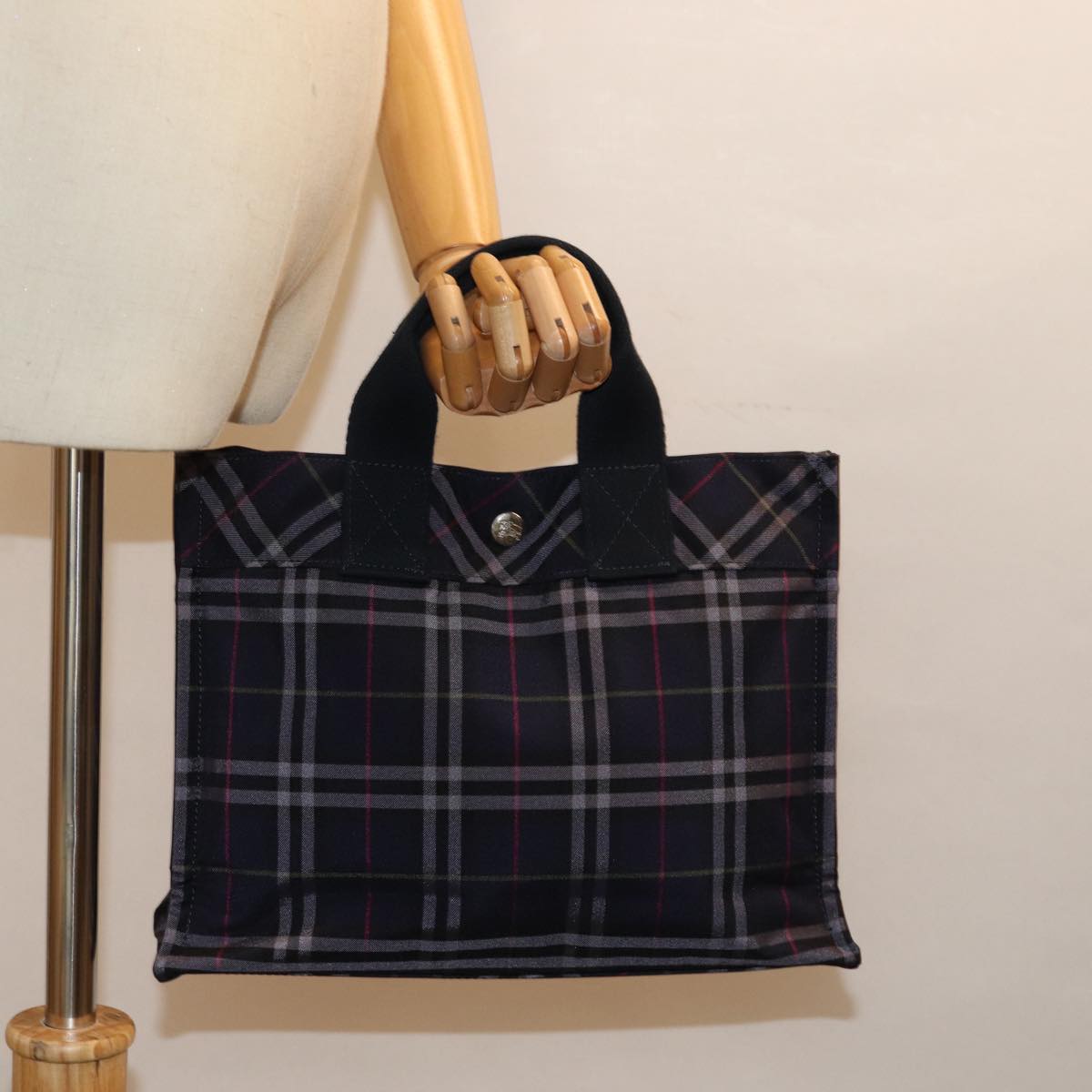 BURBERRY Nova Check Blue Label Hand Bag Nylon Navy Auth kk237