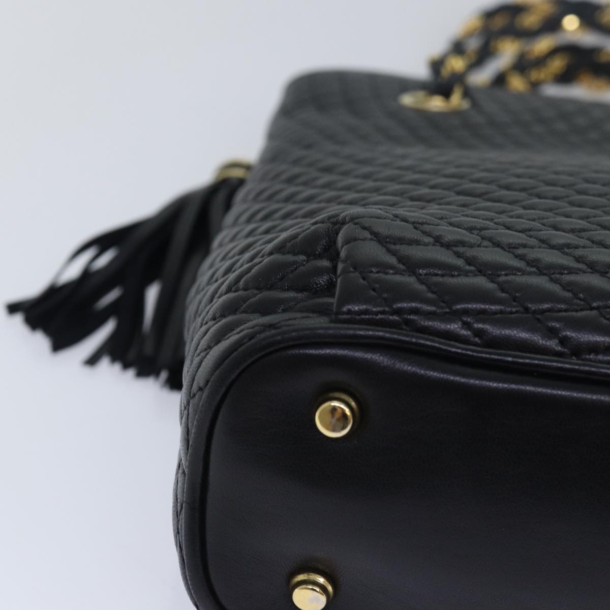 BALLY Quilted Chain Shoulder Bag Leather Black Auth kk247