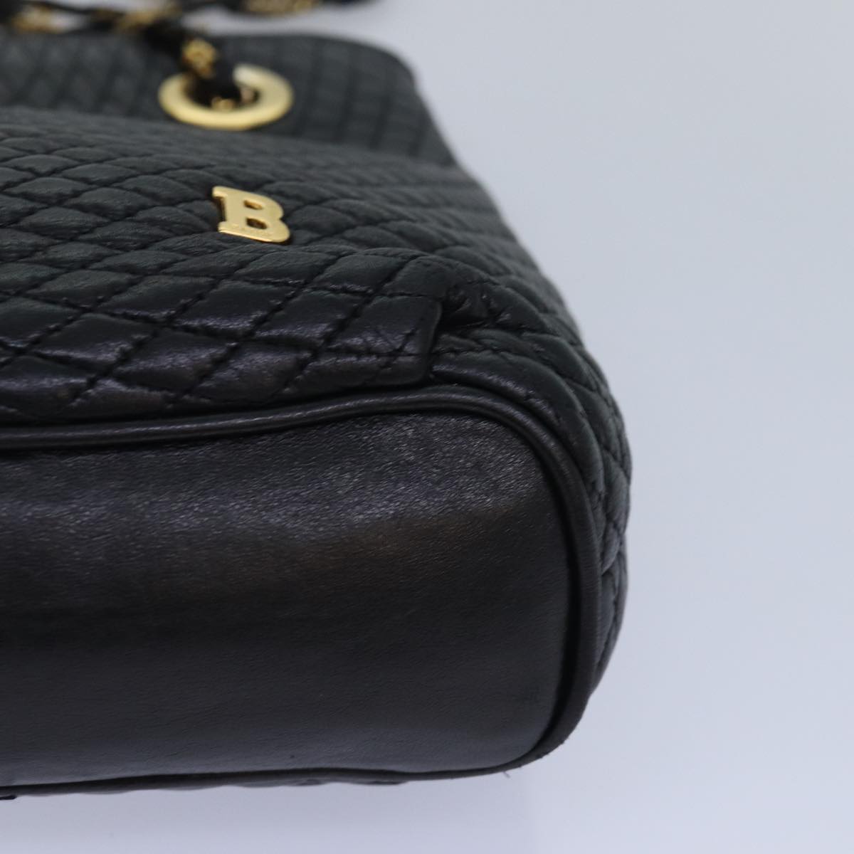 BALLY Quilted Chain Shoulder Bag Leather Black Auth kk248