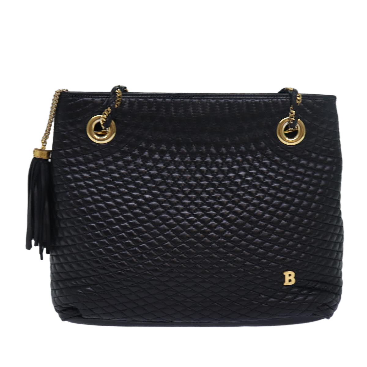 BALLY Quilted Chain Shoulder Bag Leather Black Auth kk248