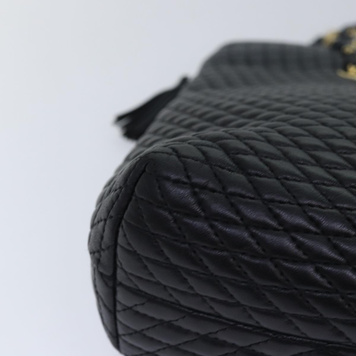 BALLY Quilted Chain Shoulder Bag Leather Black Auth kk249