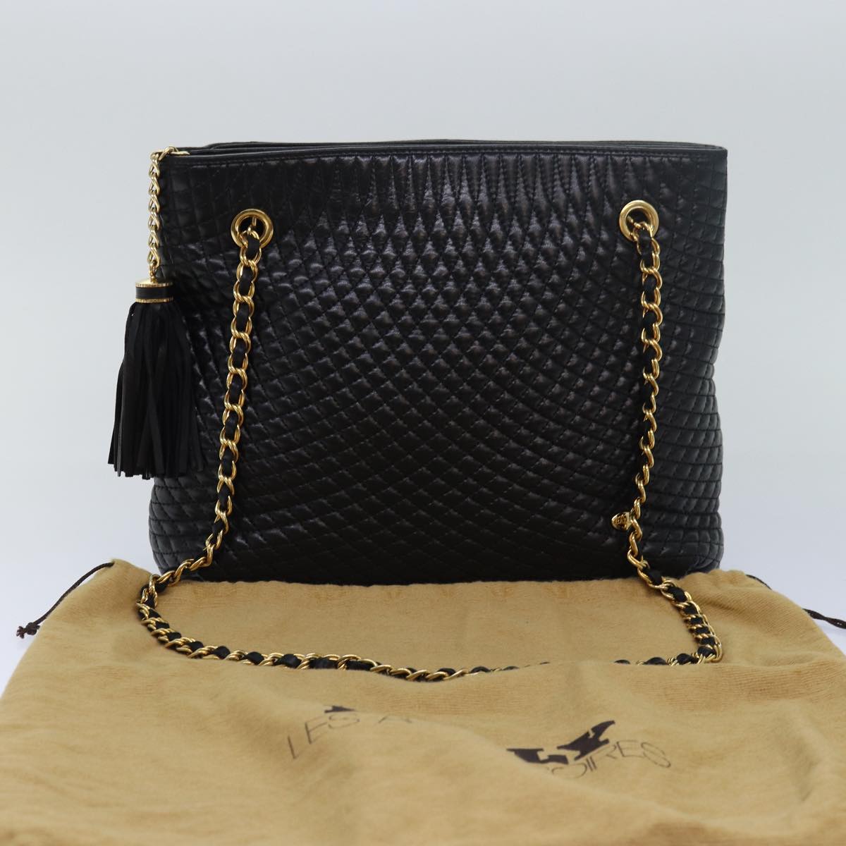 BALLY Quilted Chain Shoulder Bag Leather Black Auth kk250