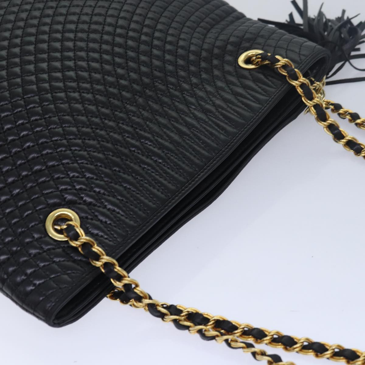 BALLY Quilted Chain Shoulder Bag Leather Black Auth kk250