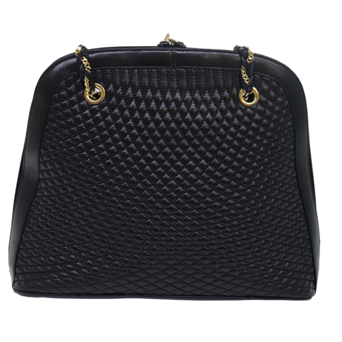 BALLY Quilted Chain Shoulder Bag Leather Black Auth kk251