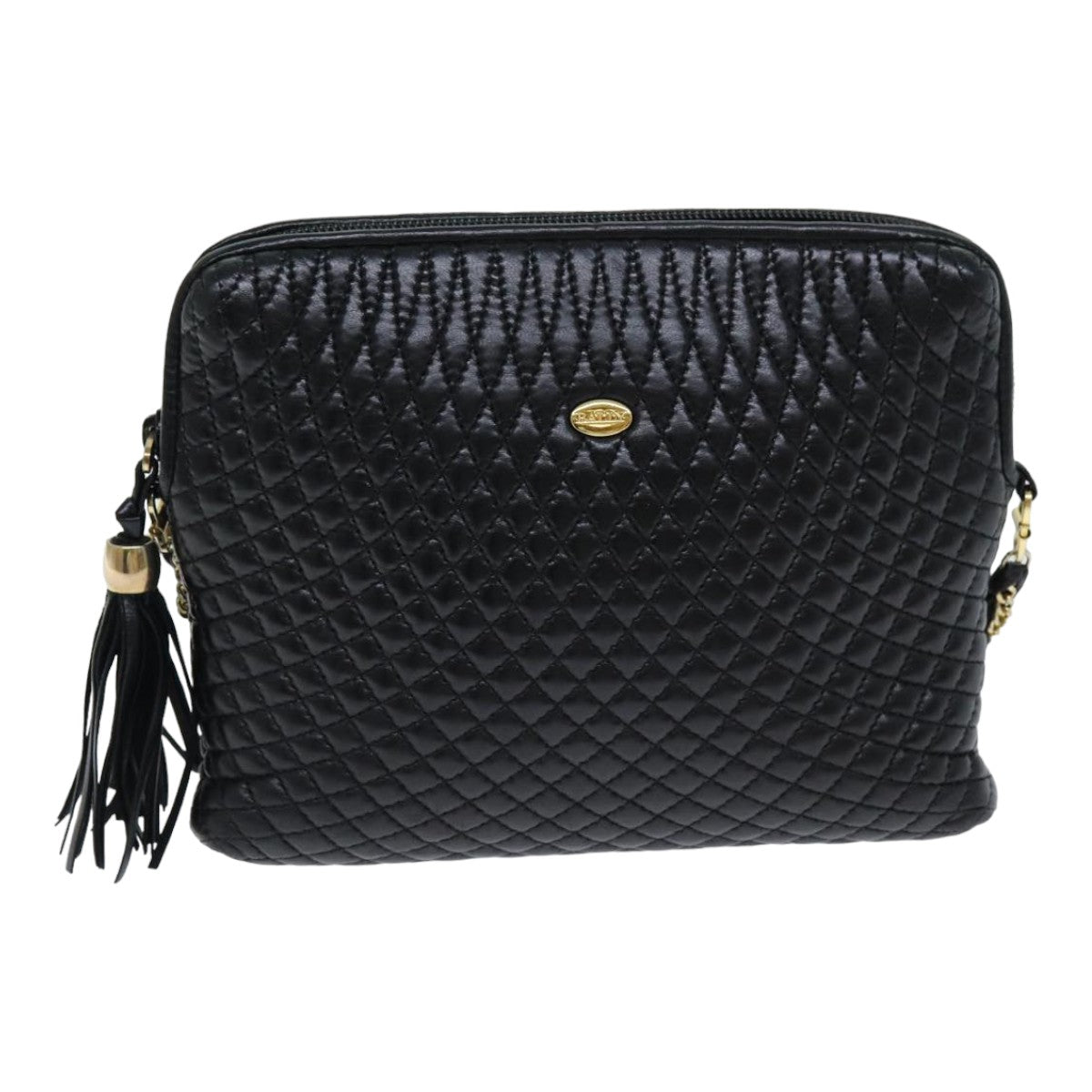 BALLY Quilted Chain Shoulder Bag Leather Black Auth kk254