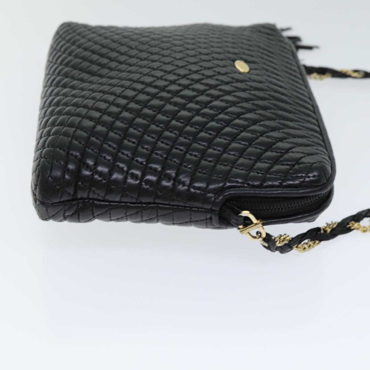 BALLY Quilted Chain Shoulder Bag Leather Black Auth kk254