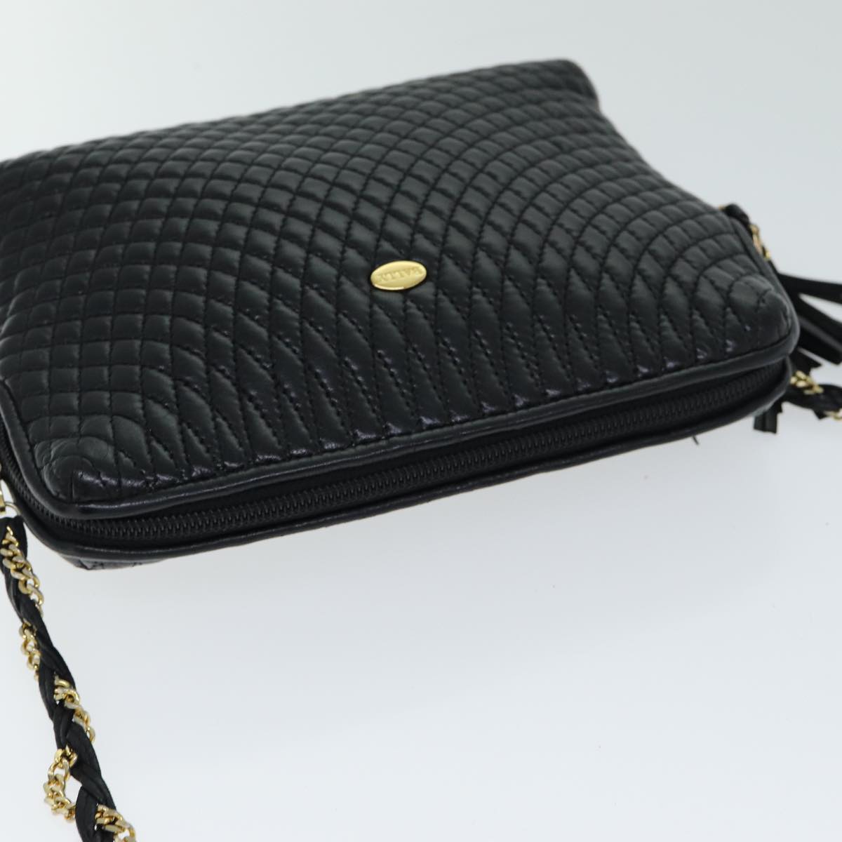 BALLY Quilted Chain Shoulder Bag Leather Black Auth kk254