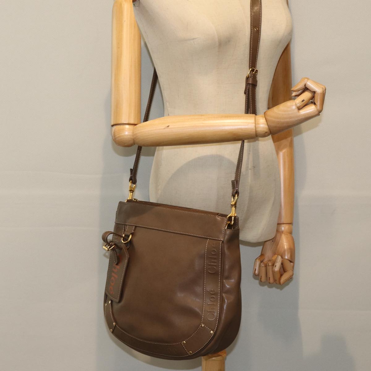 Chloe Shoulder Bag Leather Brown Auth kk255