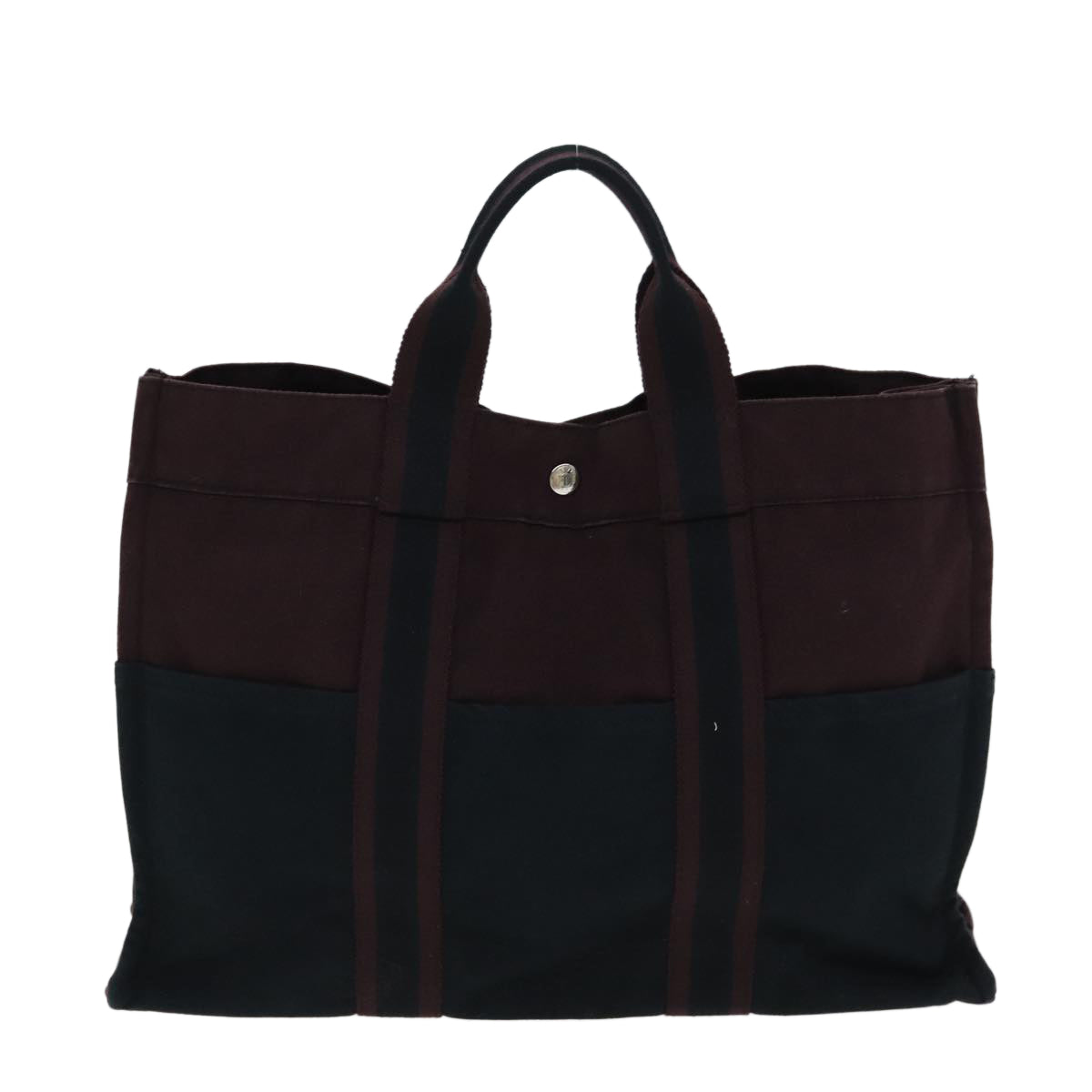 HERMES Fourre Tout MM Tote Bag Canvas Bordeaux Auth kk257 - 0