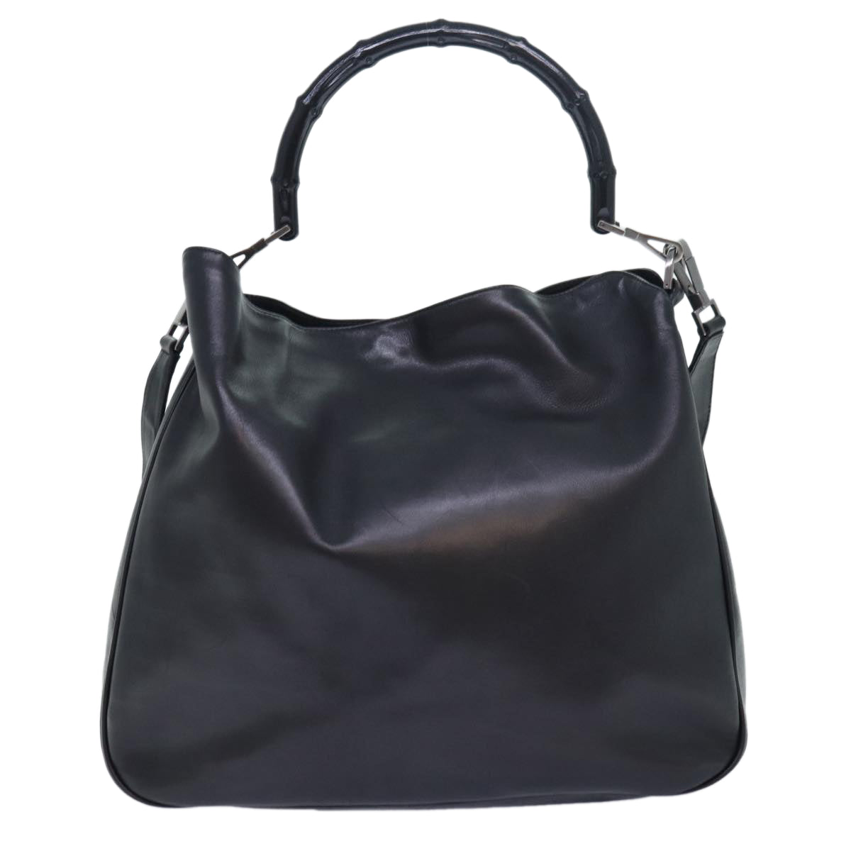 GUCCI Bamboo Hand Bag Leather 2way Black Auth kk265