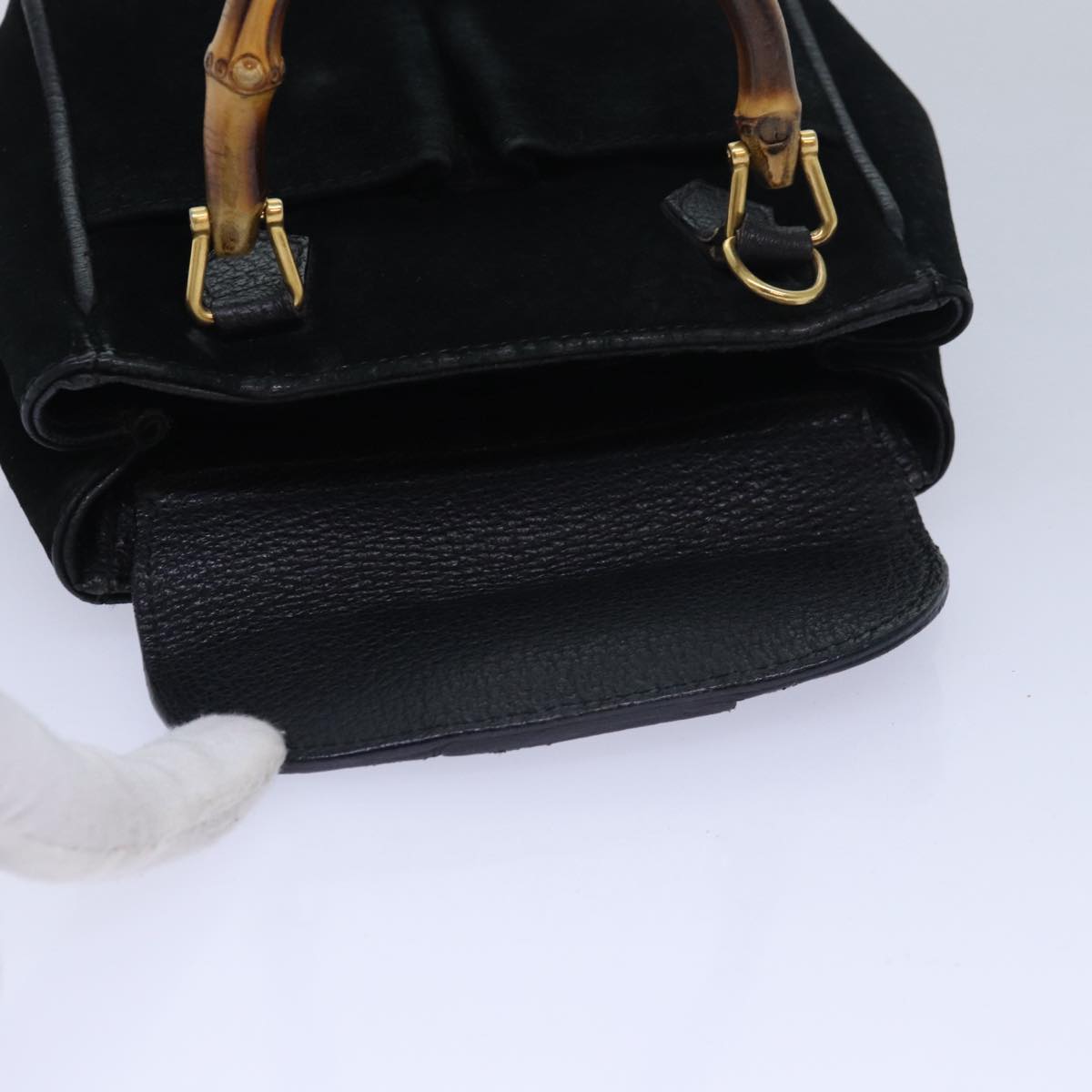 GUCCI Bamboo Hand Bag Suede 2way Black Auth kk266