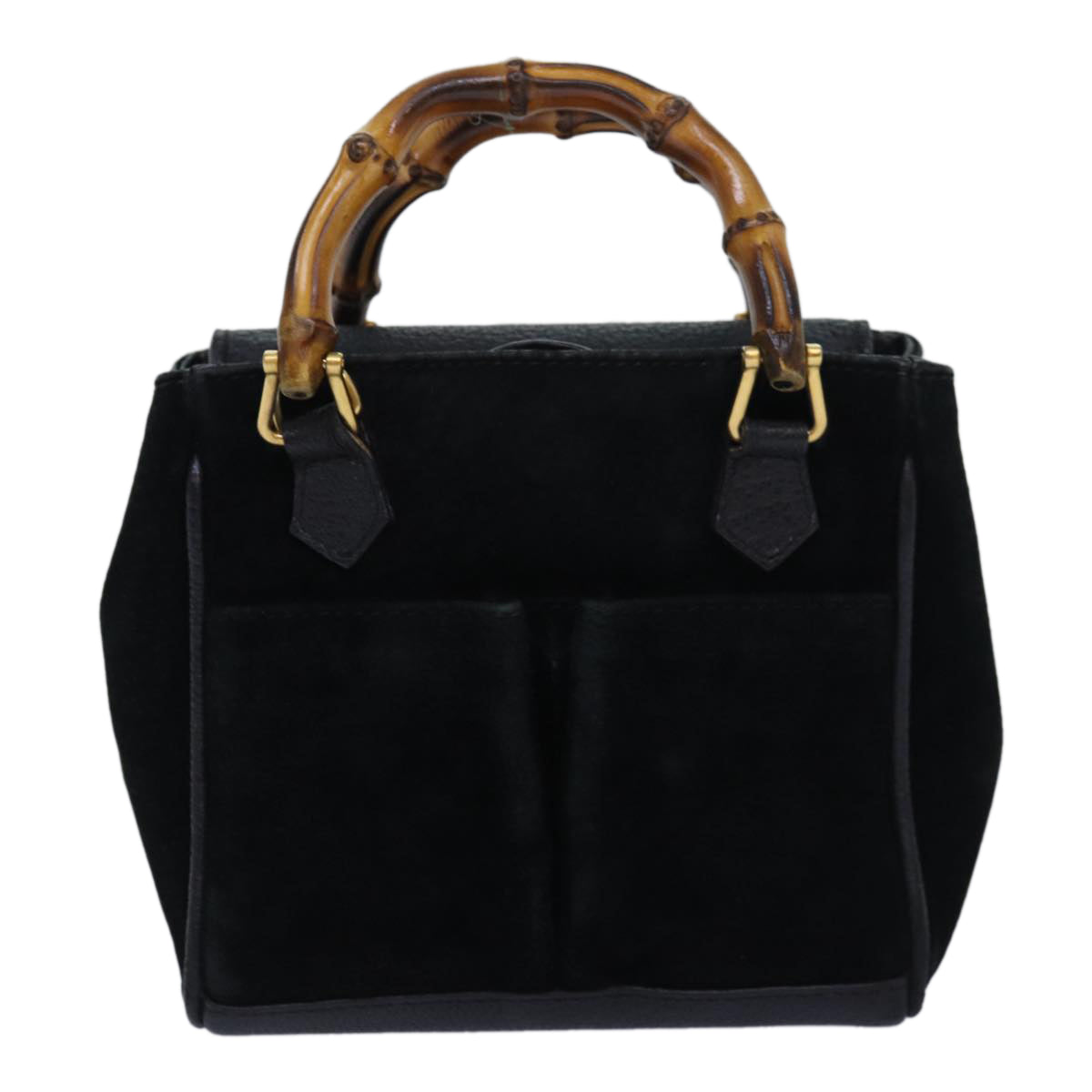 GUCCI Bamboo Hand Bag Suede 2way Black Auth kk266