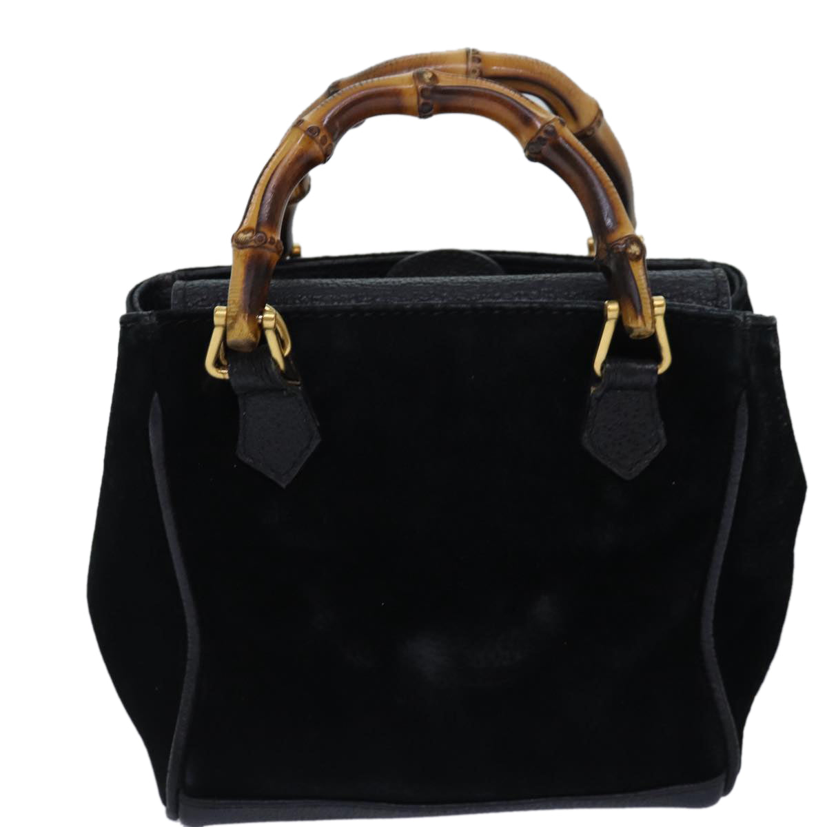 GUCCI Bamboo Hand Bag Suede 2way Black Auth kk266