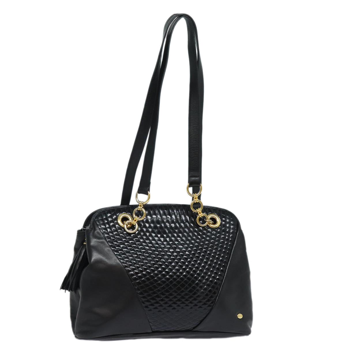 BALLY Quilted Shoulder Bag Leather Enamel Black Auth kk267