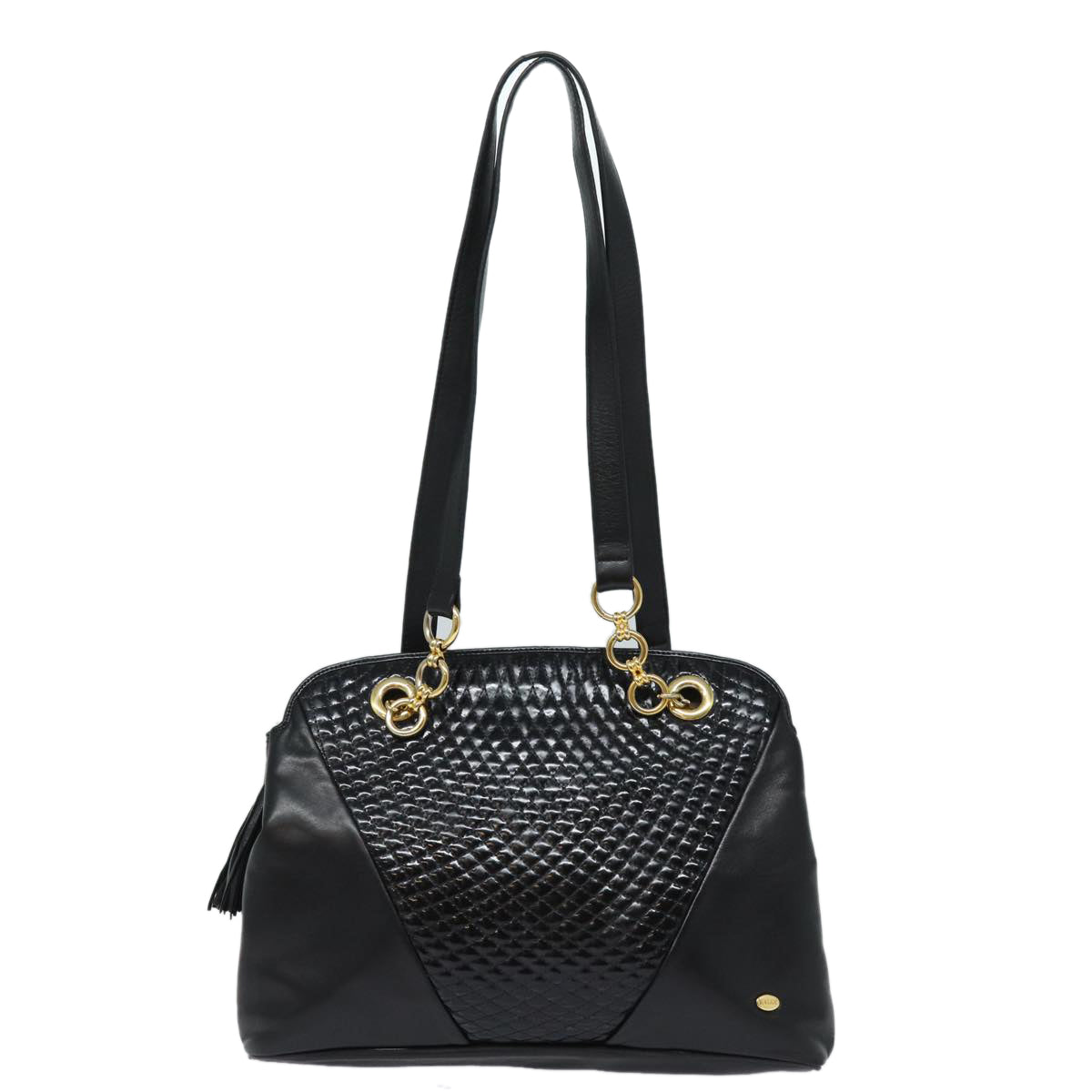 BALLY Quilted Shoulder Bag Leather Enamel Black Auth kk267