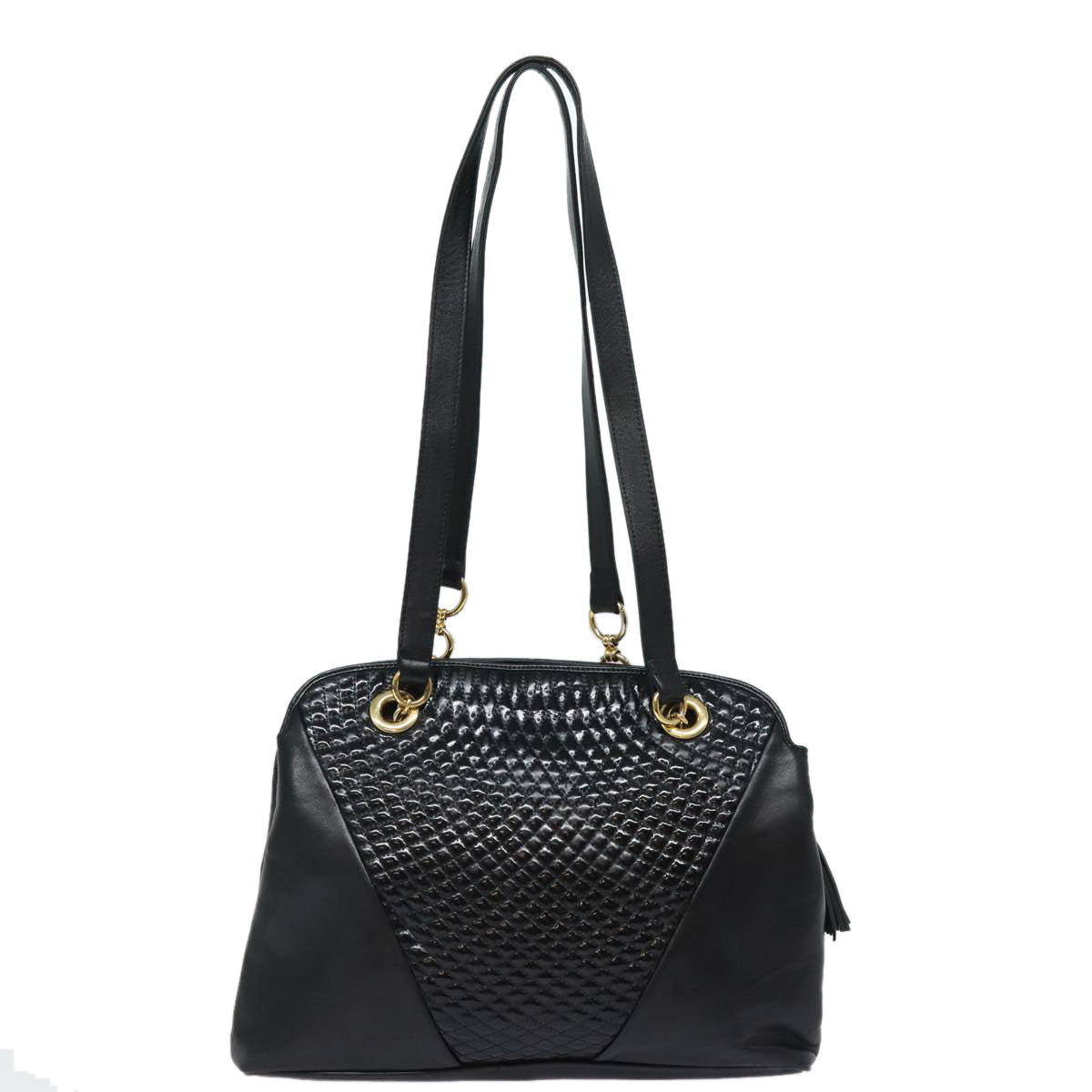 BALLY Quilted Shoulder Bag Leather Enamel Black Auth kk267 - 0