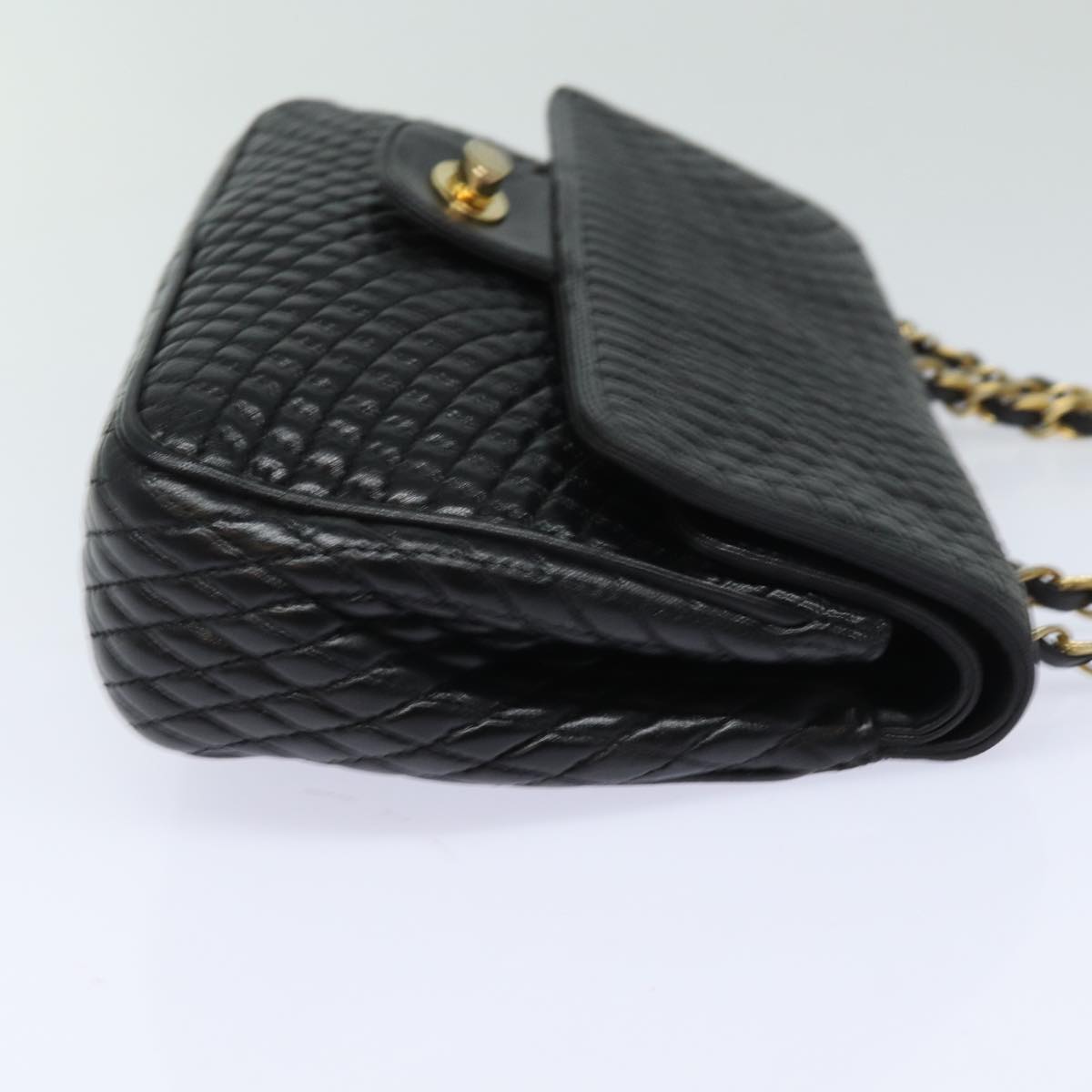 BALLY Quilted Chain Shoulder Bag Leather Black Auth kk268