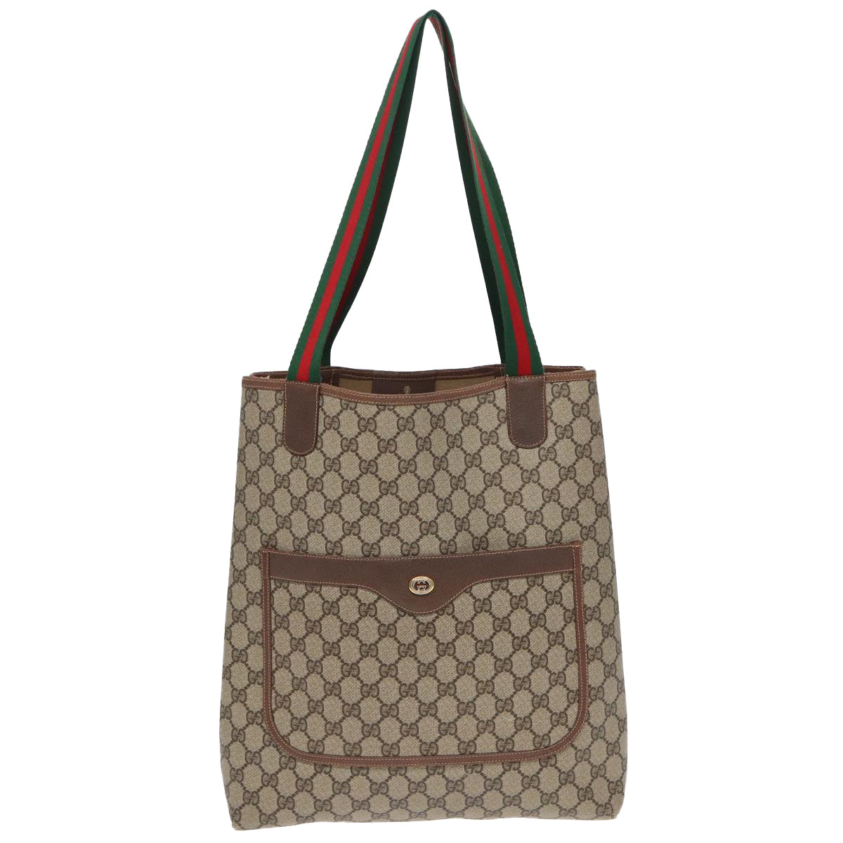 GUCCI GG Canvas Web Sherry Line Tote Bag PVC Leather Beige Green Red Auth kk273