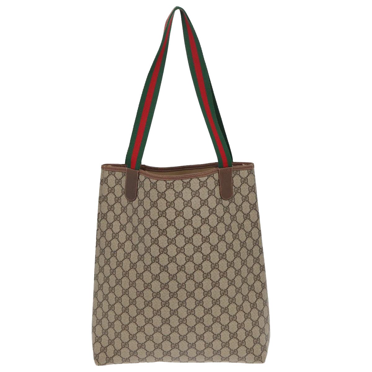 GUCCI GG Canvas Web Sherry Line Tote Bag PVC Leather Beige Green Red Auth kk273