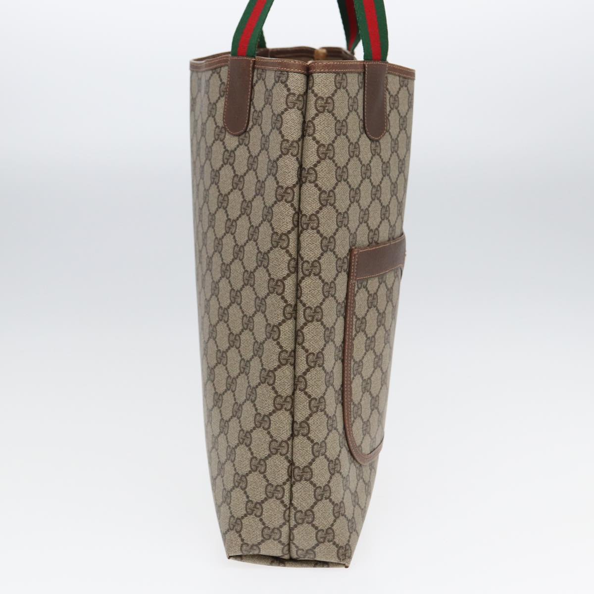 GUCCI GG Canvas Web Sherry Line Tote Bag PVC Leather Beige Green Red Auth kk273