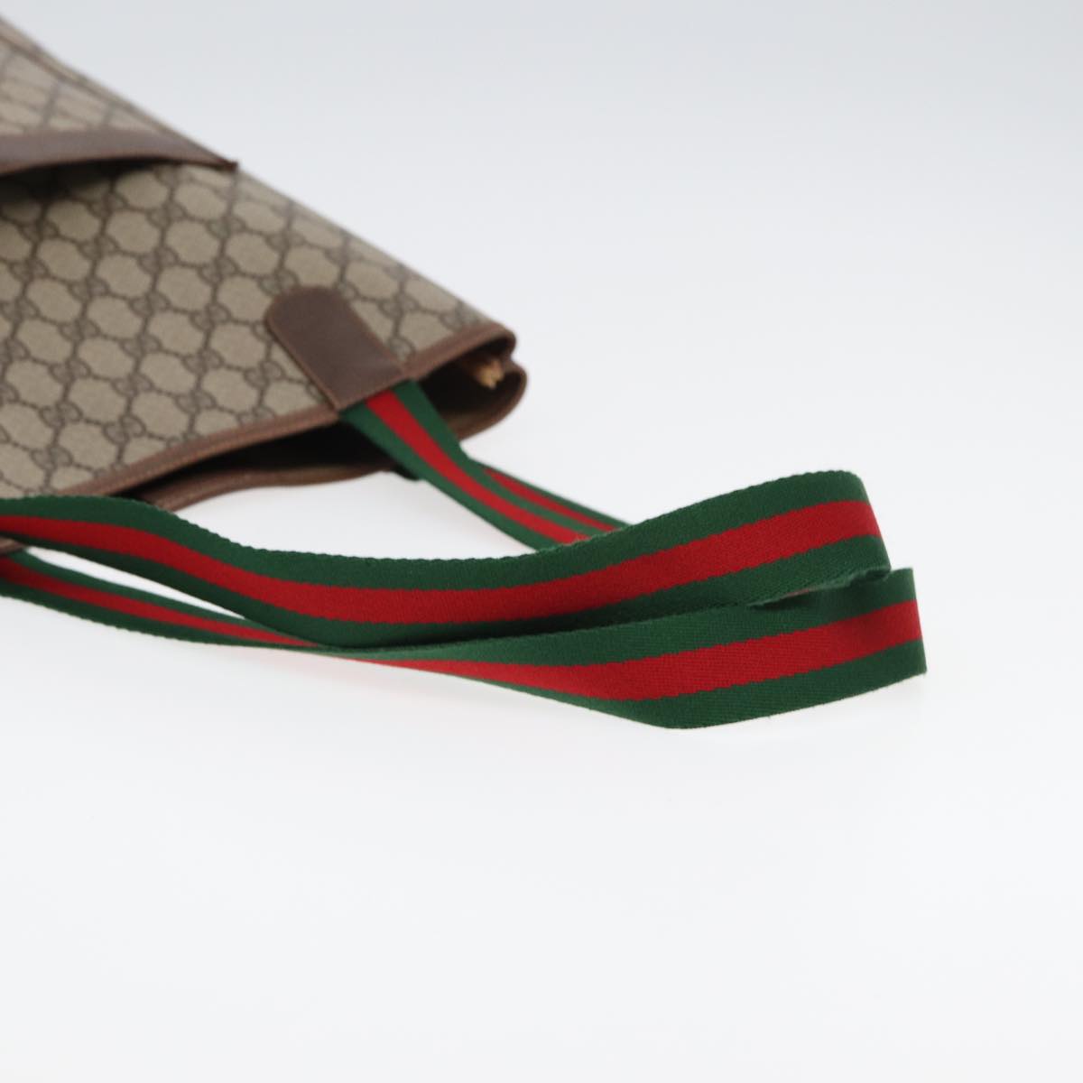 GUCCI GG Canvas Web Sherry Line Tote Bag PVC Leather Beige Green Red Auth kk273