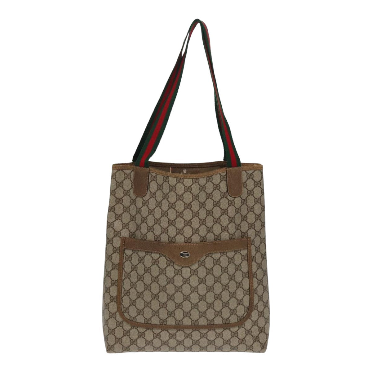 GUCCI GG Canvas Web Sherry Line Tote Bag PVC Leather Beige Green Red Auth kk274