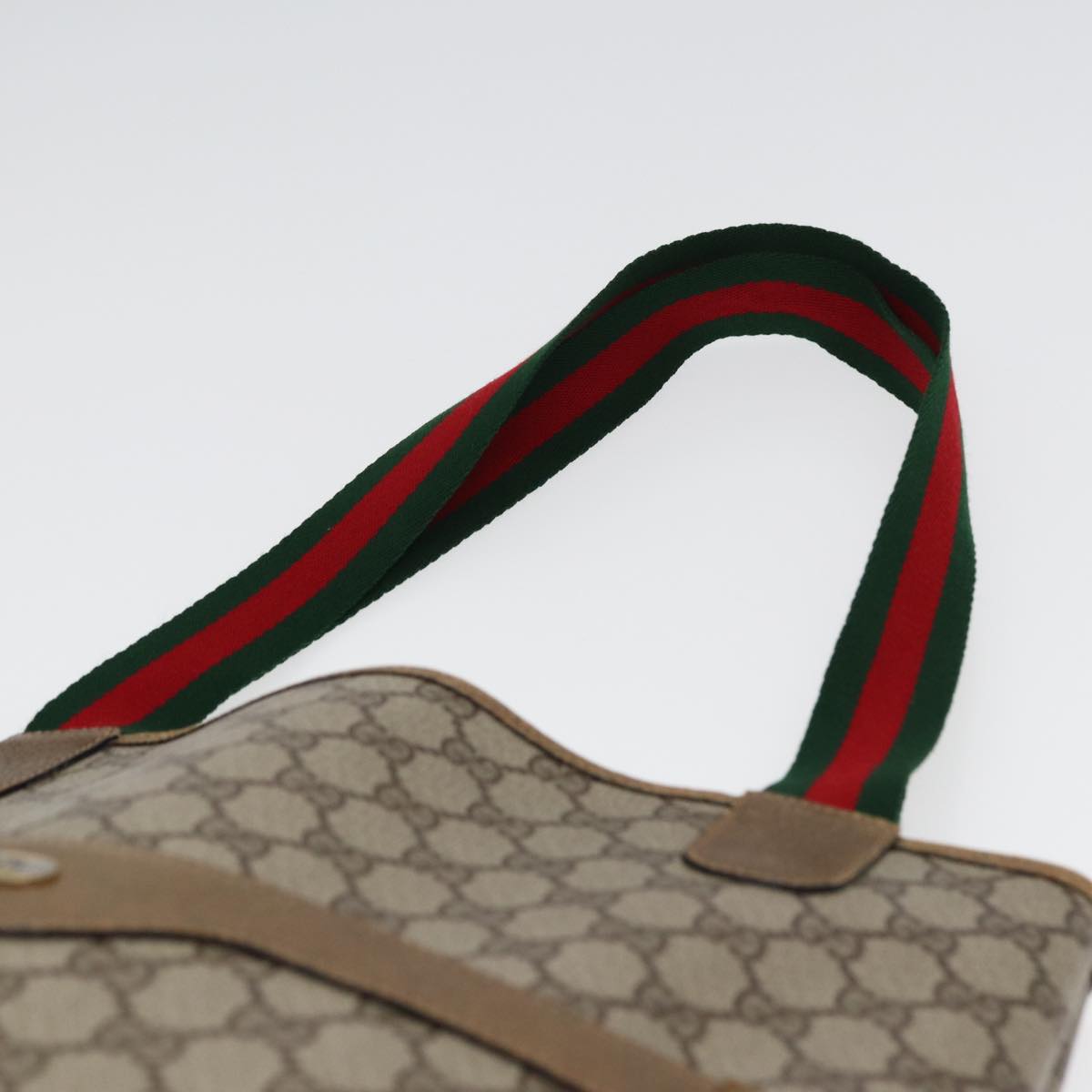 GUCCI GG Canvas Web Sherry Line Tote Bag PVC Leather Beige Green Red Auth kk274