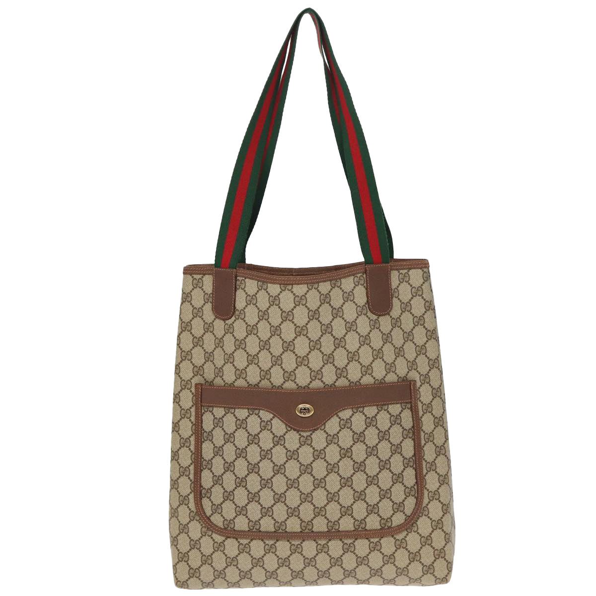 GUCCI GG Canvas Web Sherry Line Tote Bag PVC Leather Beige Green Red Auth kk275 - 0