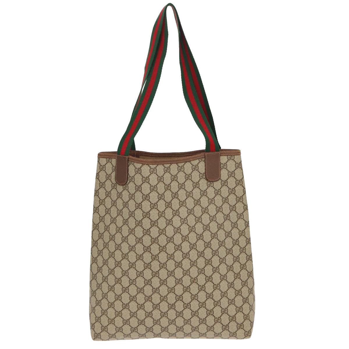 GUCCI GG Canvas Web Sherry Line Tote Bag PVC Leather Beige Green Red Auth kk275