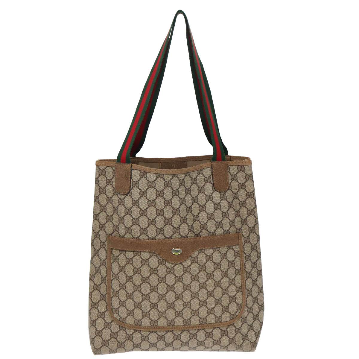 GUCCI GG Canvas Web Sherry Line Tote Bag PVC Leather Beige Green Red Auth kk277 - 0