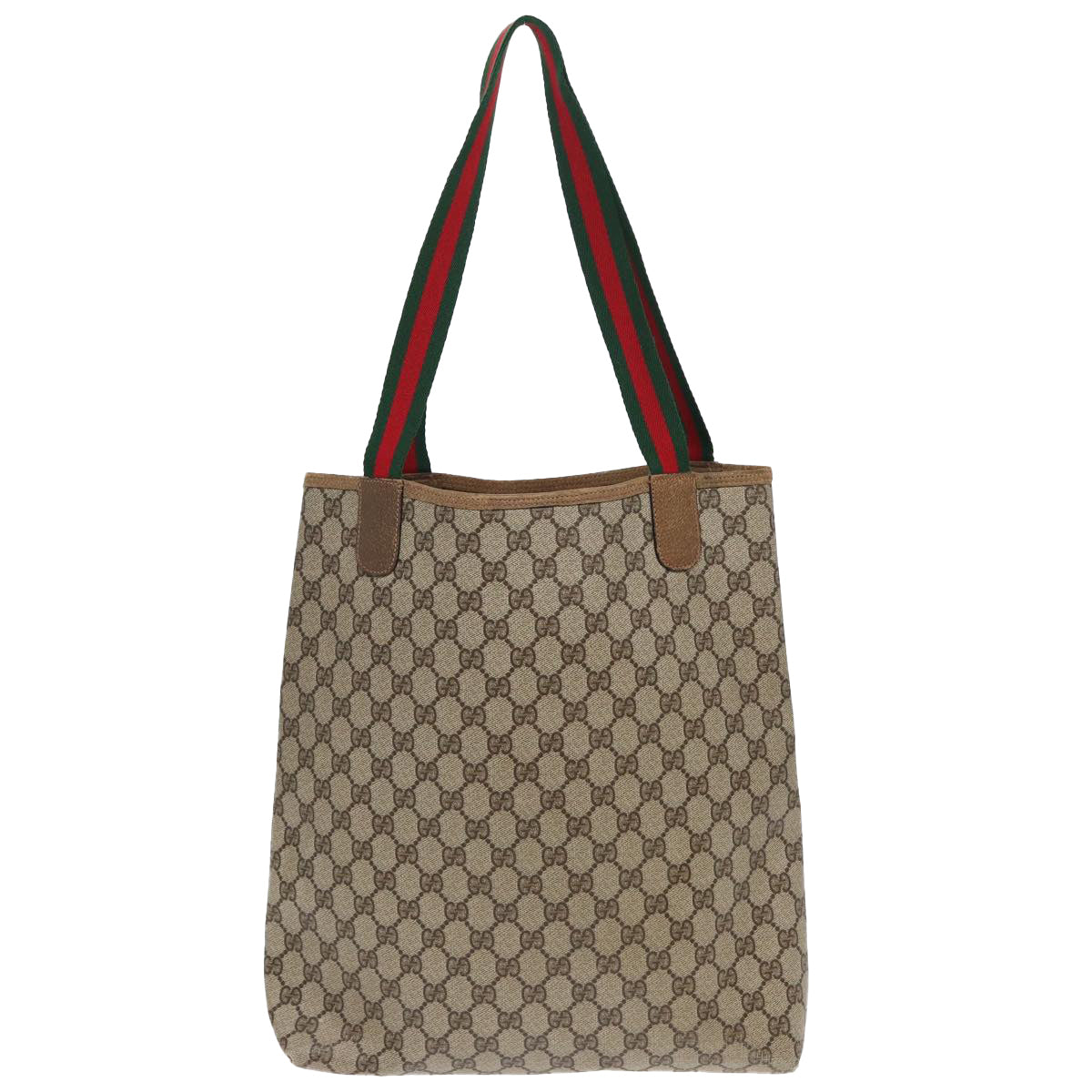 GUCCI GG Canvas Web Sherry Line Tote Bag PVC Leather Beige Green Red Auth kk277