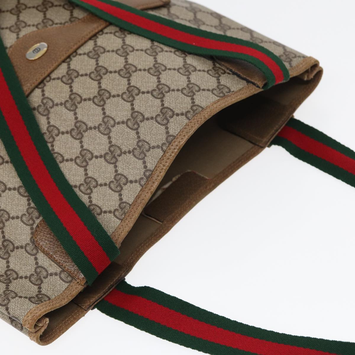 GUCCI GG Canvas Web Sherry Line Tote Bag PVC Leather Beige Green Red Auth kk277