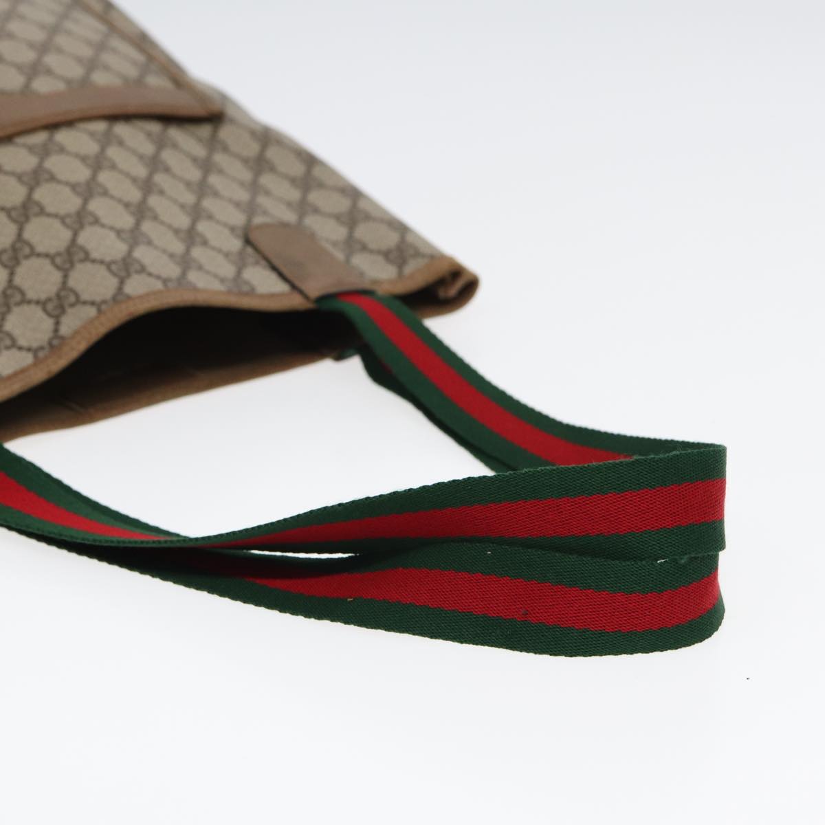 GUCCI GG Canvas Web Sherry Line Tote Bag PVC Leather Beige Green Red Auth kk277