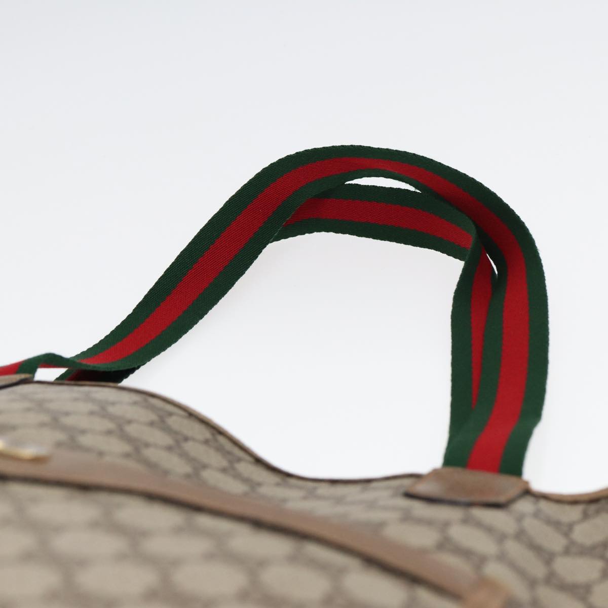 GUCCI GG Canvas Web Sherry Line Tote Bag PVC Leather Beige Green Red Auth kk277