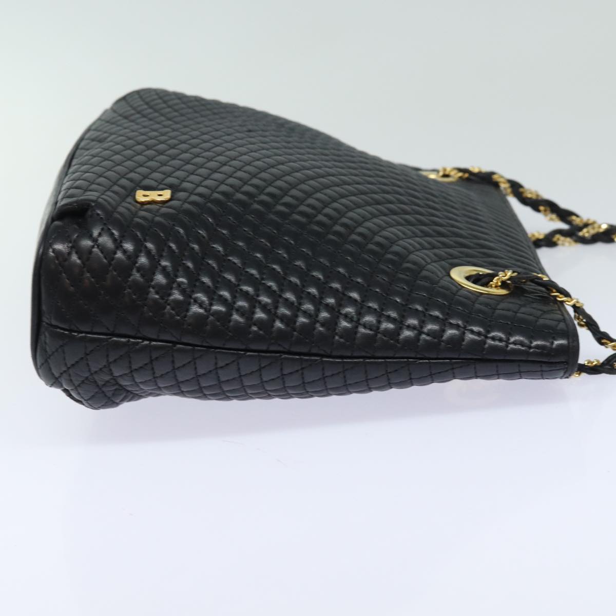 BALLY Quilted Chain Shoulder Bag Leather Black Auth kk278