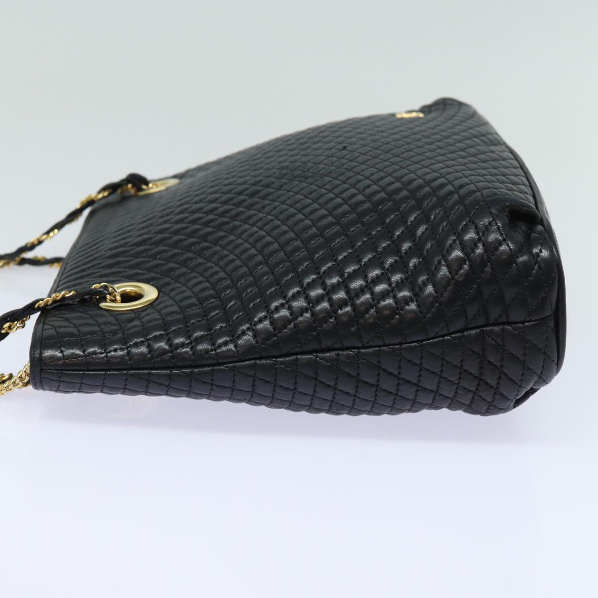 BALLY Quilted Chain Shoulder Bag Leather Black Auth kk278