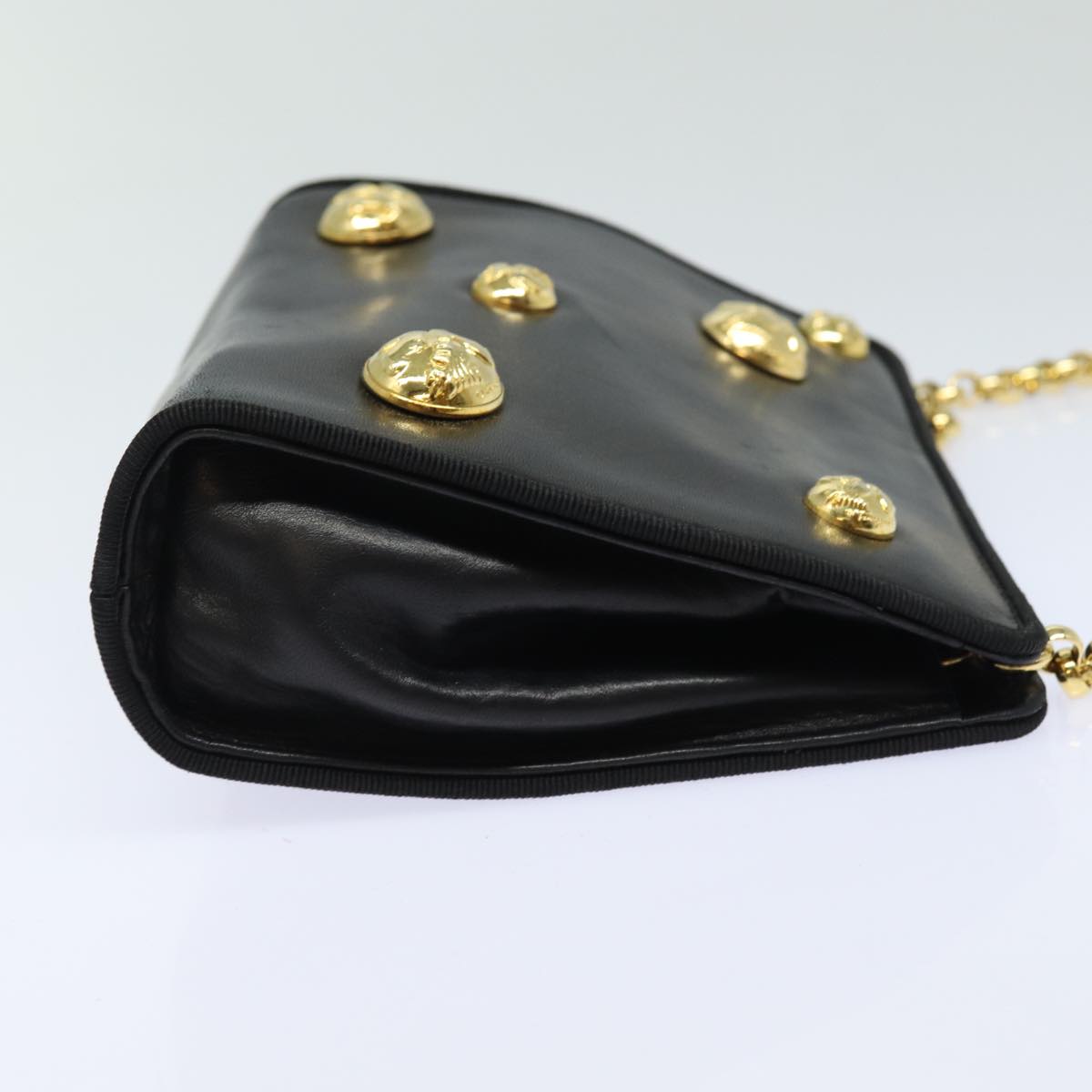 Salvatore Ferragamo Chain Shoulder Bag Leather Black Auth kk281