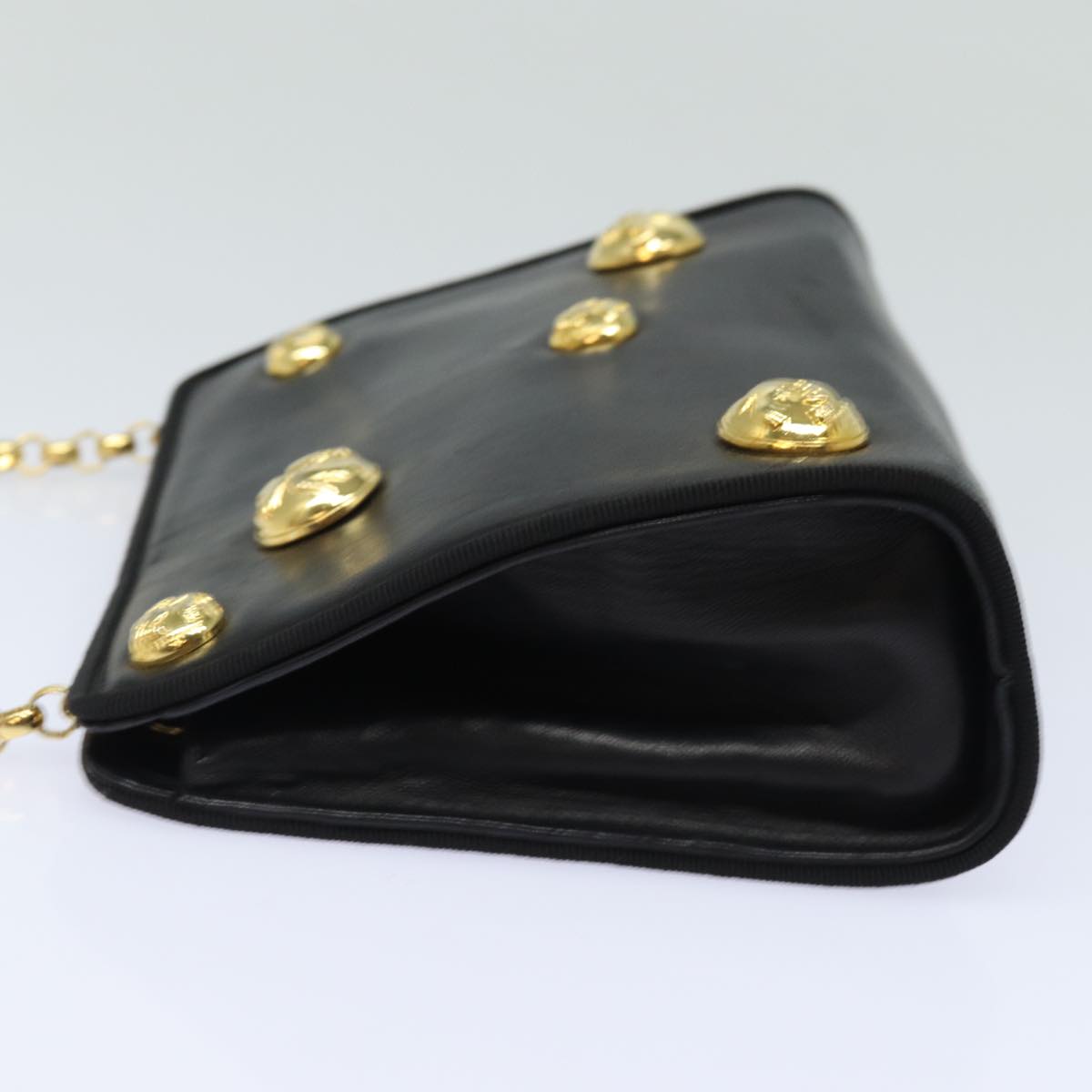 Salvatore Ferragamo Chain Shoulder Bag Leather Black Auth kk281