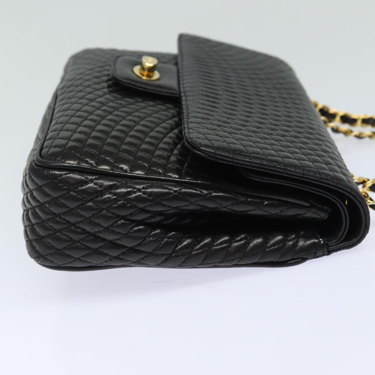 BALLY Quilted Chain Shoulder Bag Leather Black Auth kk282 - 0