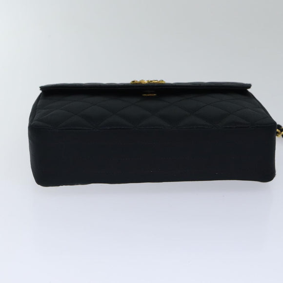 CHANEL Matelasse Stone Chain Shoulder Bag Satin Black CC Auth kk285V