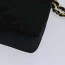 CHANEL Matelasse Stone Chain Shoulder Bag Satin Black CC Auth kk285V-14