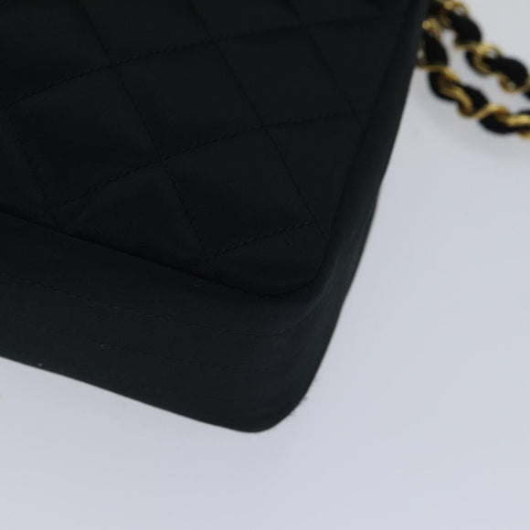 CHANEL Matelasse Stone Chain Shoulder Bag Satin Black CC Auth kk285V
