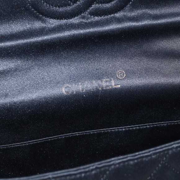 CHANEL Matelasse Stone Chain Shoulder Bag Satin Black CC Auth kk285V