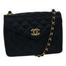 CHANEL Matelasse Stone Chain Shoulder Bag Satin Black CC Auth kk285V-1