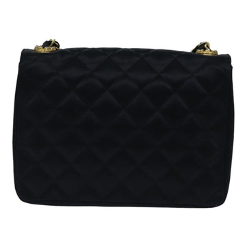 CHANEL Matelasse Stone Chain Shoulder Bag Satin Black CC Auth kk285A - 0