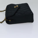 CHANEL Matelasse Stone Chain Shoulder Bag Satin Black CC Auth kk285V-3