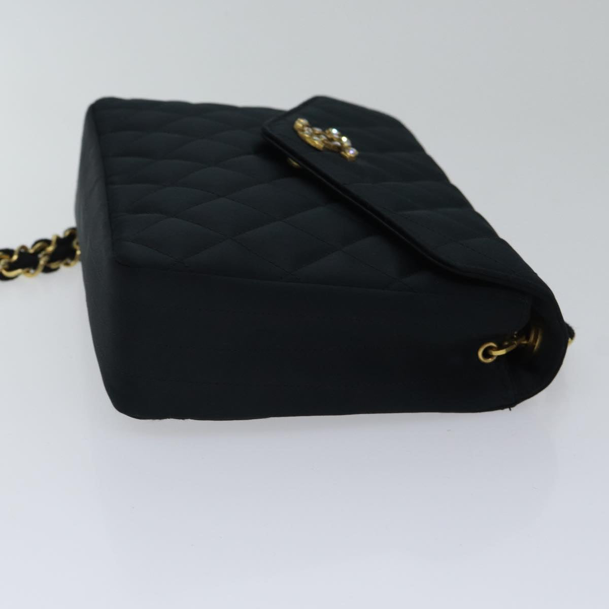 CHANEL Matelasse Stone Chain Shoulder Bag Satin Black CC Auth kk285A