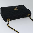 CHANEL Matelasse Stone Chain Shoulder Bag Satin Black CC Auth kk285V-6
